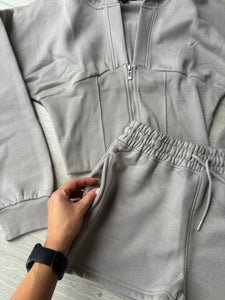 Cassie cinch waist jacket and jogger shorts set - dove grey