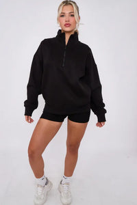 Anya quarter zip jumper and jogger shorts set - black