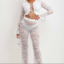 Load image into Gallery viewer, SALE Freya lace flare trouser and crop top set - choose colour