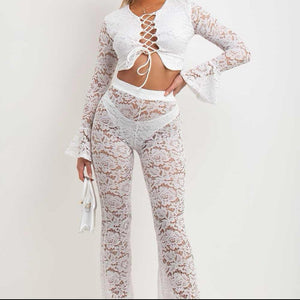 SALE Freya lace flare trouser and crop top set - choose colour