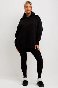 Carter oversized side split hoodie & leggings co-ord - black