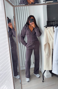 Cassie cinch waist jacket and jogger set - charcoal