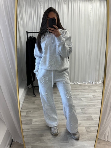 Karley cross detail straight leg jogger and hoodie set - light grey