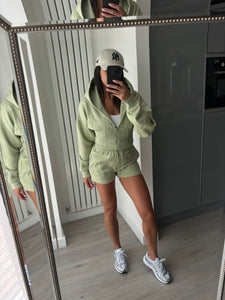 Cassie cinch waist jacket and jogger shorts set - sage green