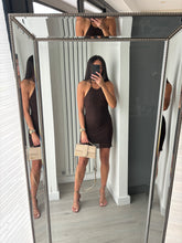 Load image into Gallery viewer, Perrie lace detail tie back mini dress - brown