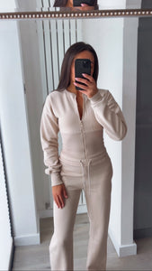 Kya (2) cinch waist jacket and jogger set - beige