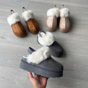 Clara platform mule slippers - grey