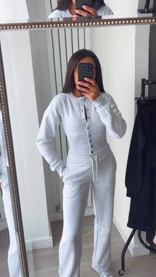 Chloe cinch waist long sleeve top and jogger set - light grey