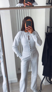 Chloe cinch waist long sleeve top and jogger set - light grey