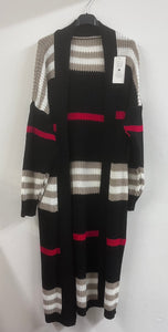 Longline stripe knit cardigan - black