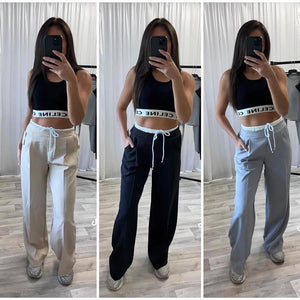 Sadie contrast waistband wide leg trousers - choose colour