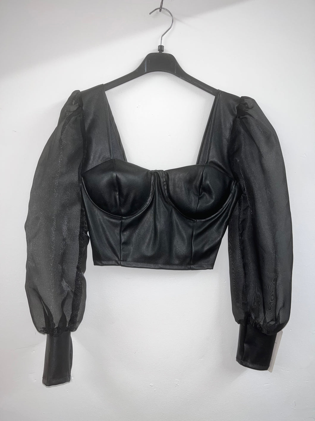 Faux leather floaty sleeve top