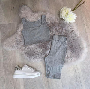 Grey crop and cycling short set