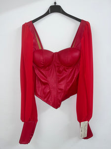 Faux leather floaty sleeve top - red