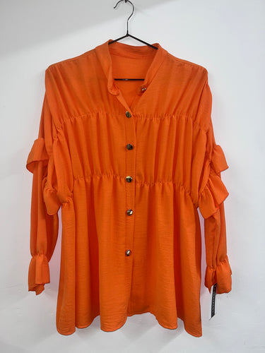 Frill sleeve button detail blouse - orange