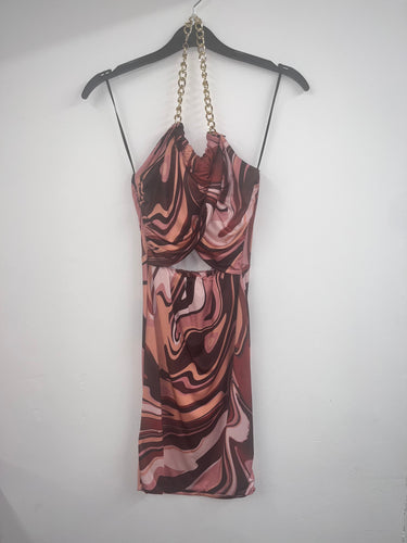 Swirl print cut out chain detail bodycon dress