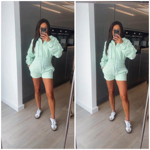 Adalyn ruched sleeve crop jacket and jogger shorts set - mint