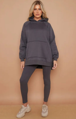 Carter oversized side split hoodie & leggings co-ord - charcoal