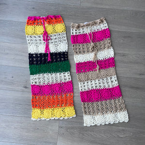Roisin maxi crochet skirt - beige / pink