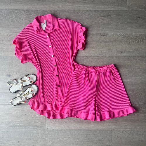 Lucy pleated shirt and shorts set - pink