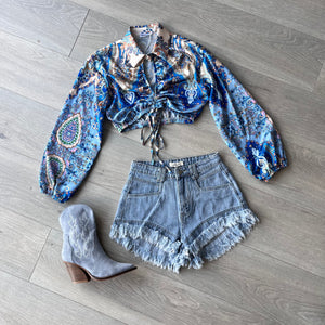 Riona paisley cropped top - blue