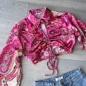 Riona paisley cropped top - pink