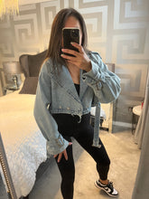 Load image into Gallery viewer, Deena cropped belted denim jacket