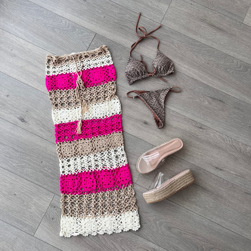 Roisin maxi crochet skirt - beige / pink