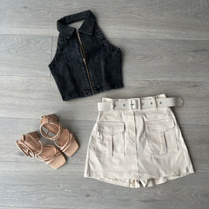 Maeve belted cargo skort shorts - beige