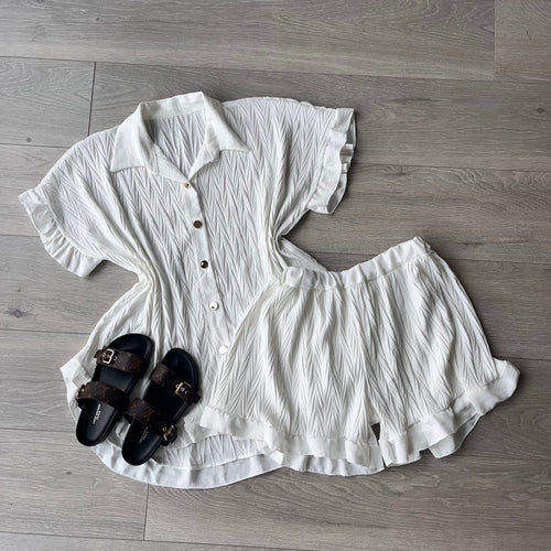 Wren crinkle shirt and shorts set - white