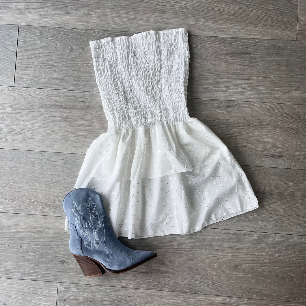 Evie broderie bandeau rara dress - white