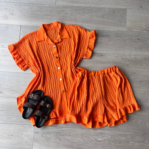 Wren crinkle shirt and shorts set - orange