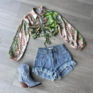 Riona paisley cropped top - green