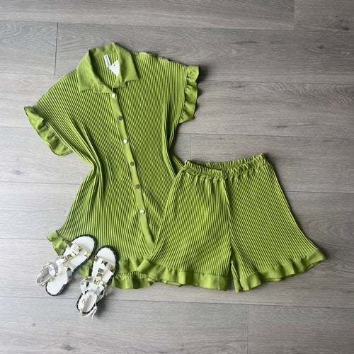 SALE Lucy pleated shirt and shorts set - green