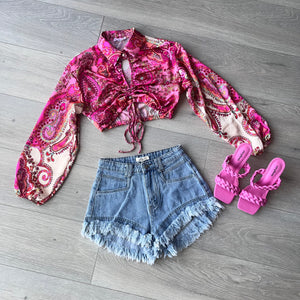 Riona paisley cropped top - pink