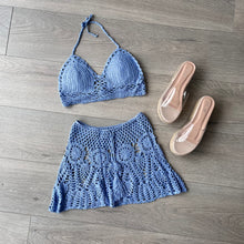 Load image into Gallery viewer, Kyla crochet skirt and crop bralet set - blue