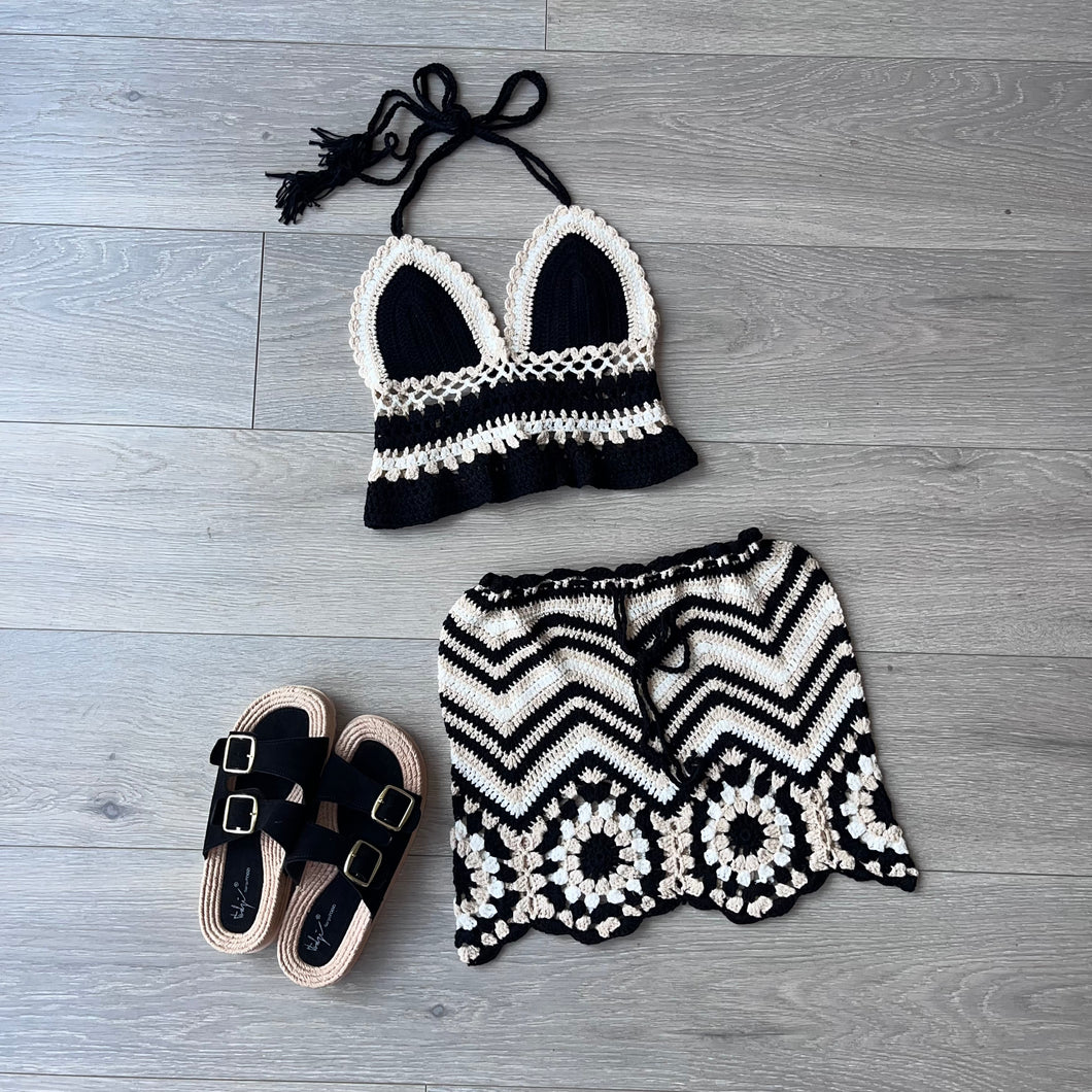 Anika crochet skirt and crop set - black