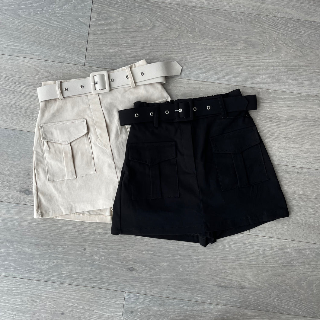Maeve belted cargo skort shorts - black
