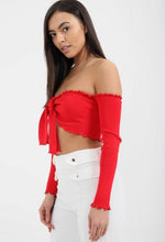 Load image into Gallery viewer, Mollie tie front bandeau crop top - red