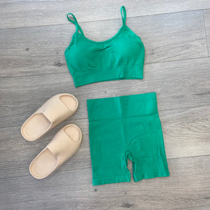 Sia ribbed crop and shorts set - green