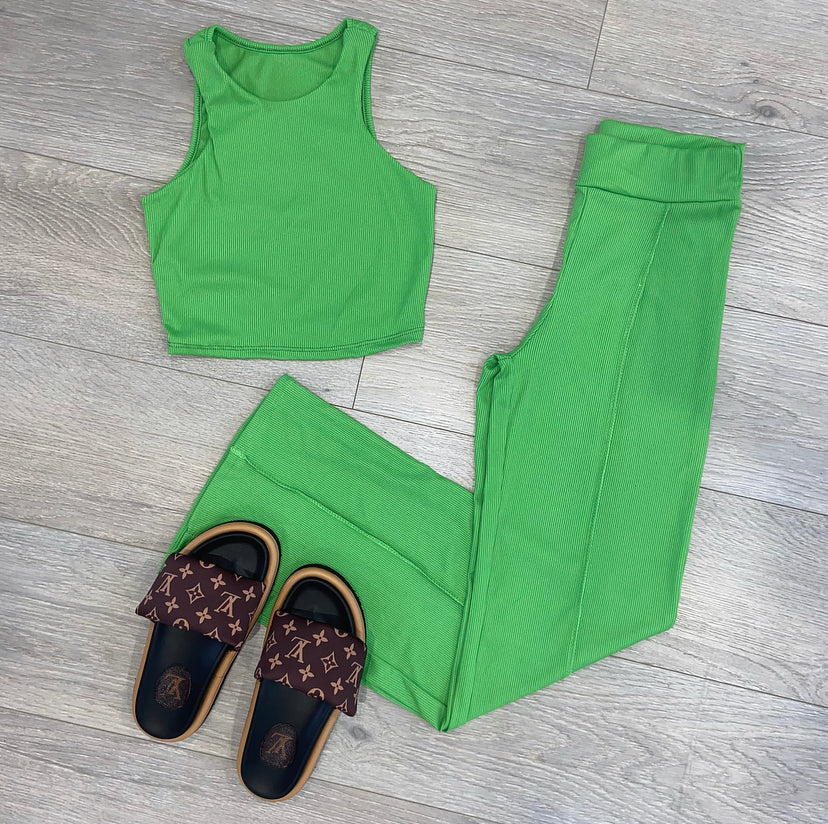 Sidney ribbed crop and trouser set - green