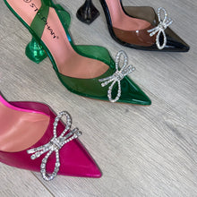 Load image into Gallery viewer, Jasmin perspex diamanté bow detail heels - pink