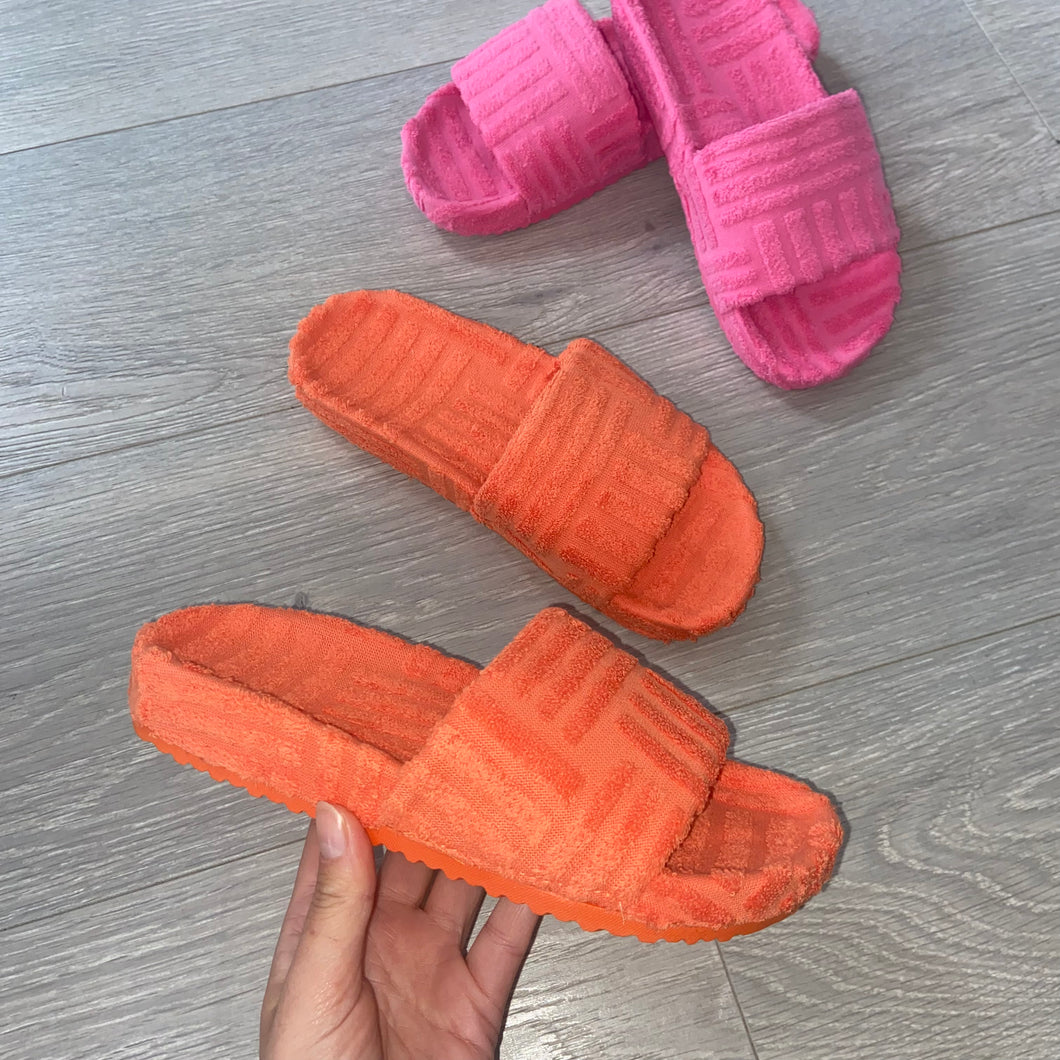 Orange fuzzy hot sale slides