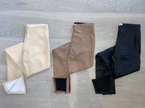 Bailey split hem leather look leggings - taupe
