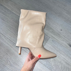 Cleo fold over heeled boots - beige