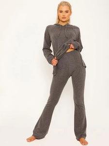 Idah hoodie top and flare trousers co-ord - grey