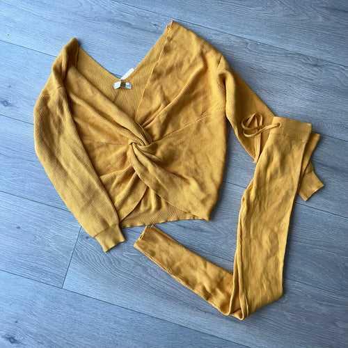 Mustard knit twist detail jumper and leggings set