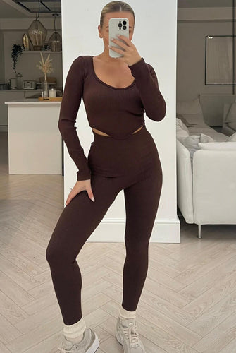 Zara ribbed seamless set - chocolate