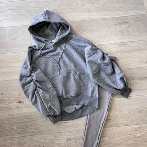 Ariana ruched sleeve hoodie - grey