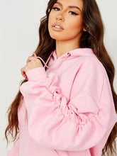 Load image into Gallery viewer, Nora ruched sleeve hoodie - pink